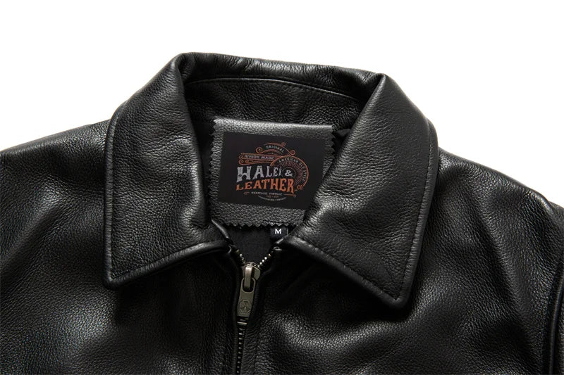 Chaqueta de Cuero Genuino Premium – Corte Slim con Solapa y Cremallera Clásica