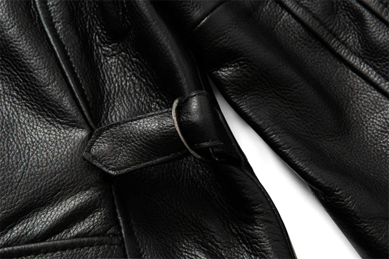 Chaqueta de Cuero Genuino Premium – Corte Slim con Solapa y Cremallera Clásica