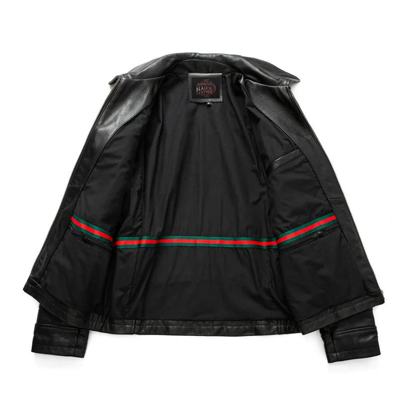 Chaqueta de Cuero Genuino Premium – Corte Slim con Solapa y Cremallera Clásica