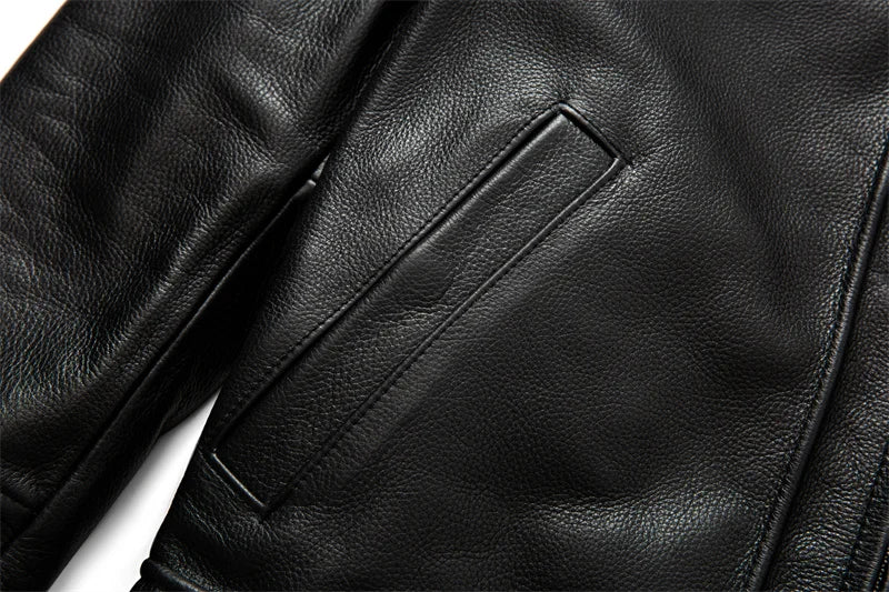 Chaqueta de Cuero Genuino Premium – Corte Slim con Solapa y Cremallera Clásica