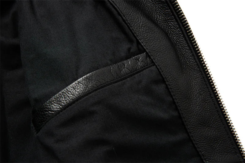 Chaqueta de Cuero Genuino Premium – Corte Slim con Solapa y Cremallera Clásica
