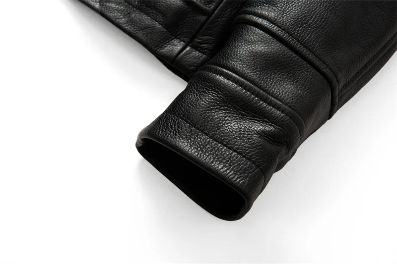 Chaqueta de Cuero Genuino Premium – Corte Slim con Solapa y Cremallera Clásica